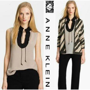 New ANNE KLEIN Ruffle Neck Sleeveless Blouse